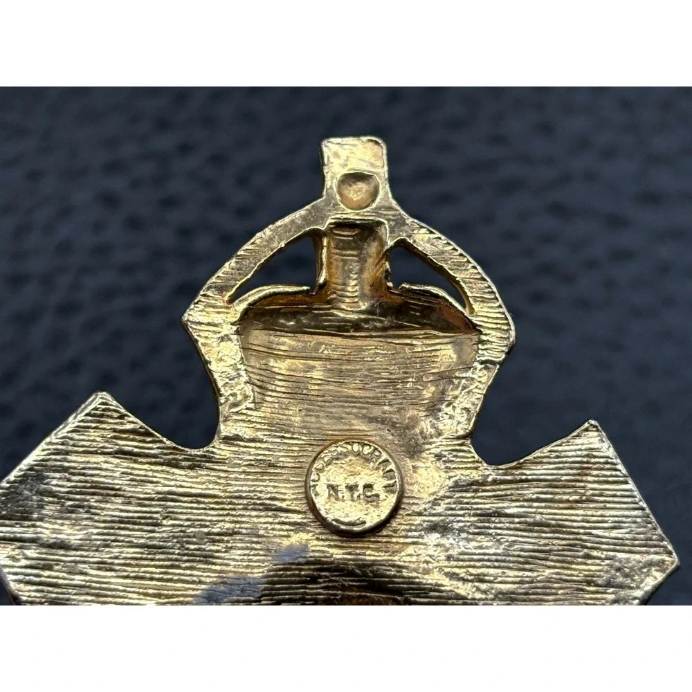 Vintage Accessocraft NYC Lion Shield Brooch Gold Tone Blue Enamel Leo Zodiac